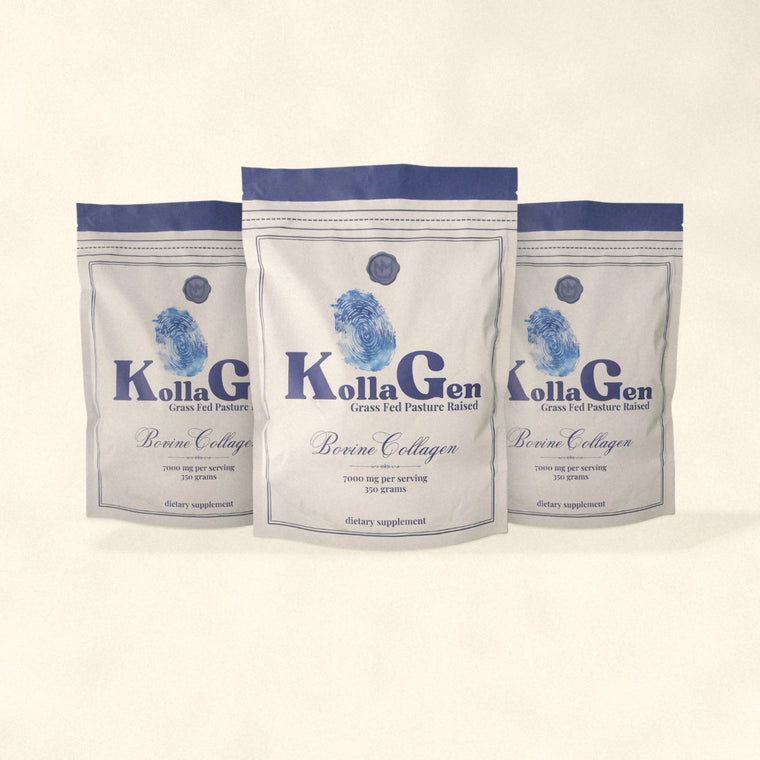 Three bags of KollaGen grass fed collagen peptides by Nutrimal