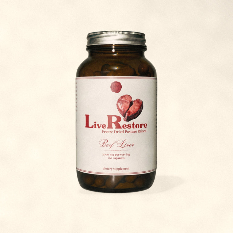 LiveRestore grass fed beef liver capsules by Nutrimal