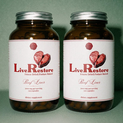 LiveRestore beef liver capsules, part of the Nature's Multivitamin Bundle 2 month supply by Nutrimal